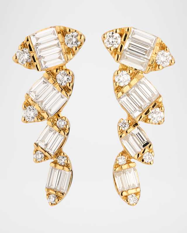 Sparkle 18K Yellow Gold Baguette and Round Diamond Earring Climbers